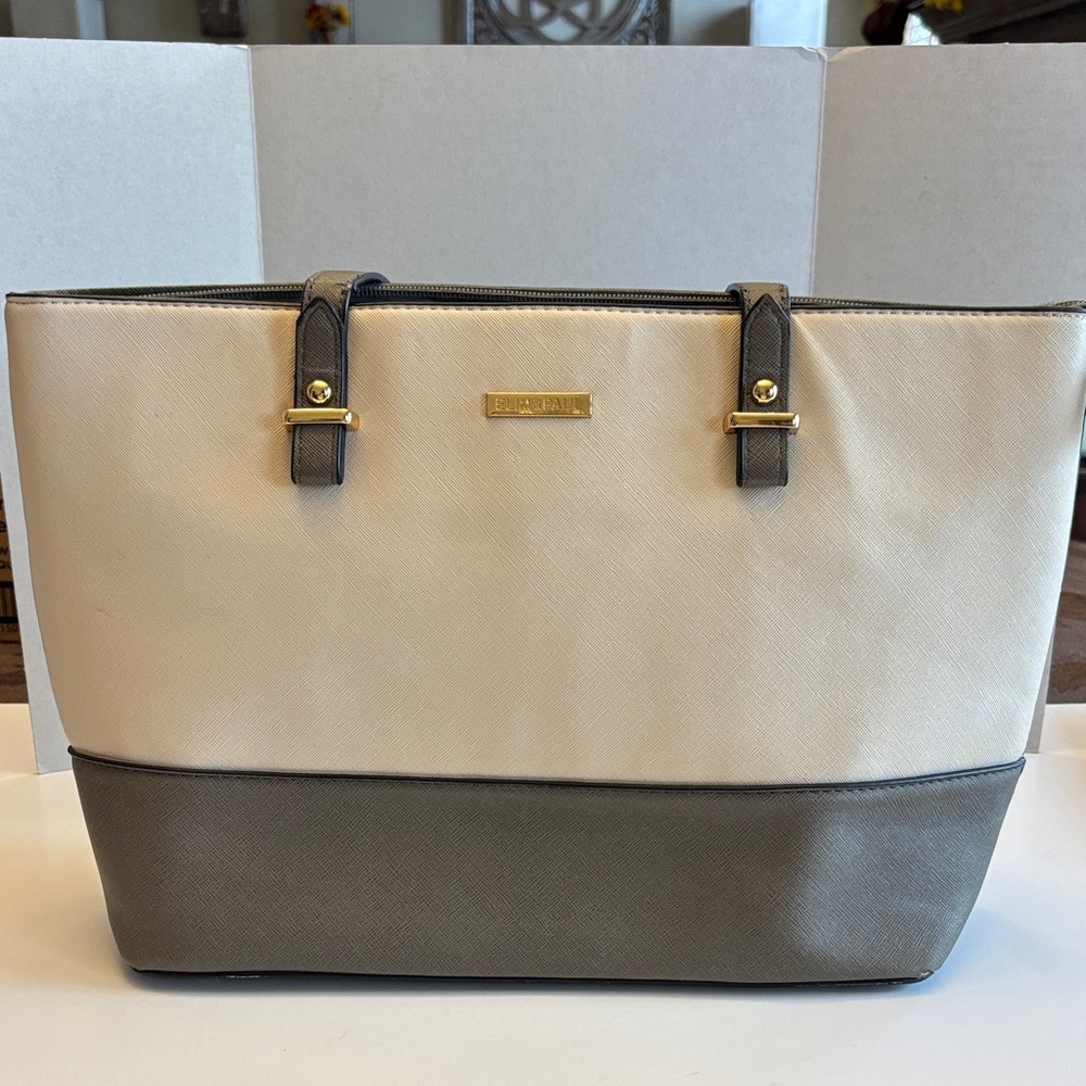 💕5/25💕Elim and Paul Cream and Gray Tote REHAB BAG